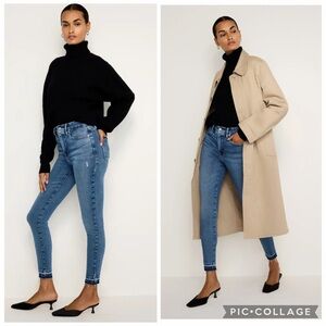 Good American Good Waist High Rise Straight Leg Skinny Jeans Raw Hem Size 30